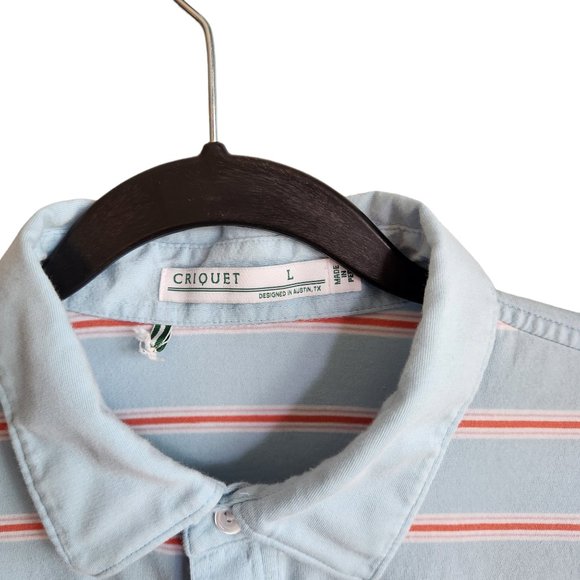 Criquet Men's Polo Size Large Light Blue Striped Soft Pima Cotton Blend - Picture 3 of 9
